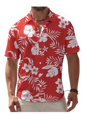 Hawaiian Wrinkle Free Short Sleeve Tropical Floral Beach Vacation Shirt